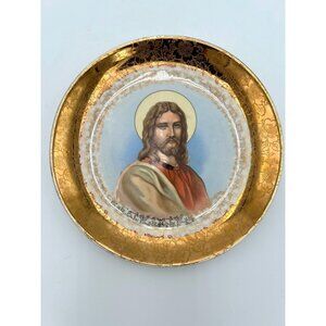 Decorative Plate Featuring Jesus Portrait 22K Gold Trim Rhythm Homer Laughlin